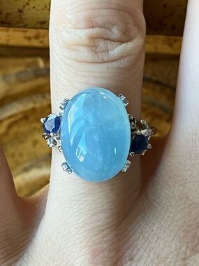 Natural Aquamarine Blue Sapphire Cocktail Ring Size 7.75
